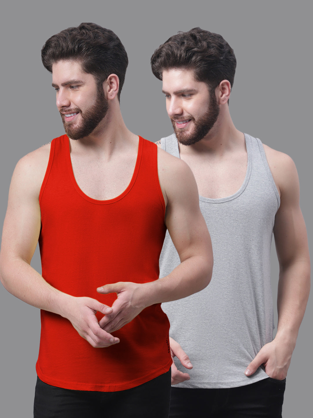 Men's Pack Of 2 Solid Pure Cotton Innerwear Gym Vest - Friskers