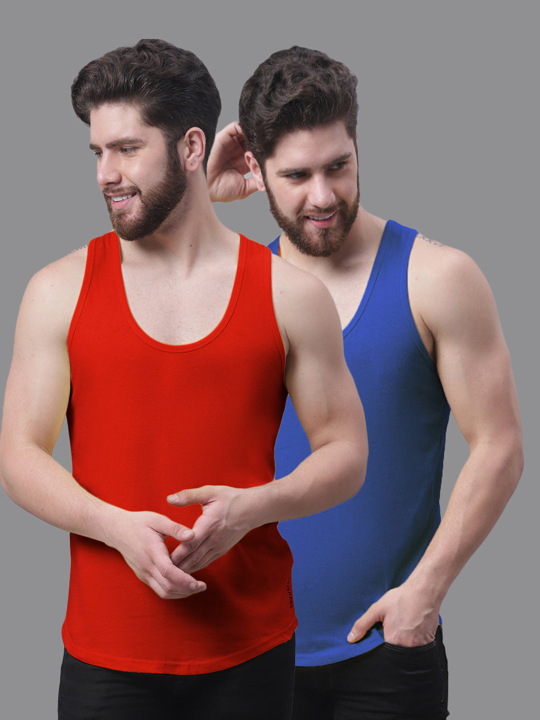 Men's Pack Of 2 Solid Pure Cotton Innerwear Gym Vest - Friskers