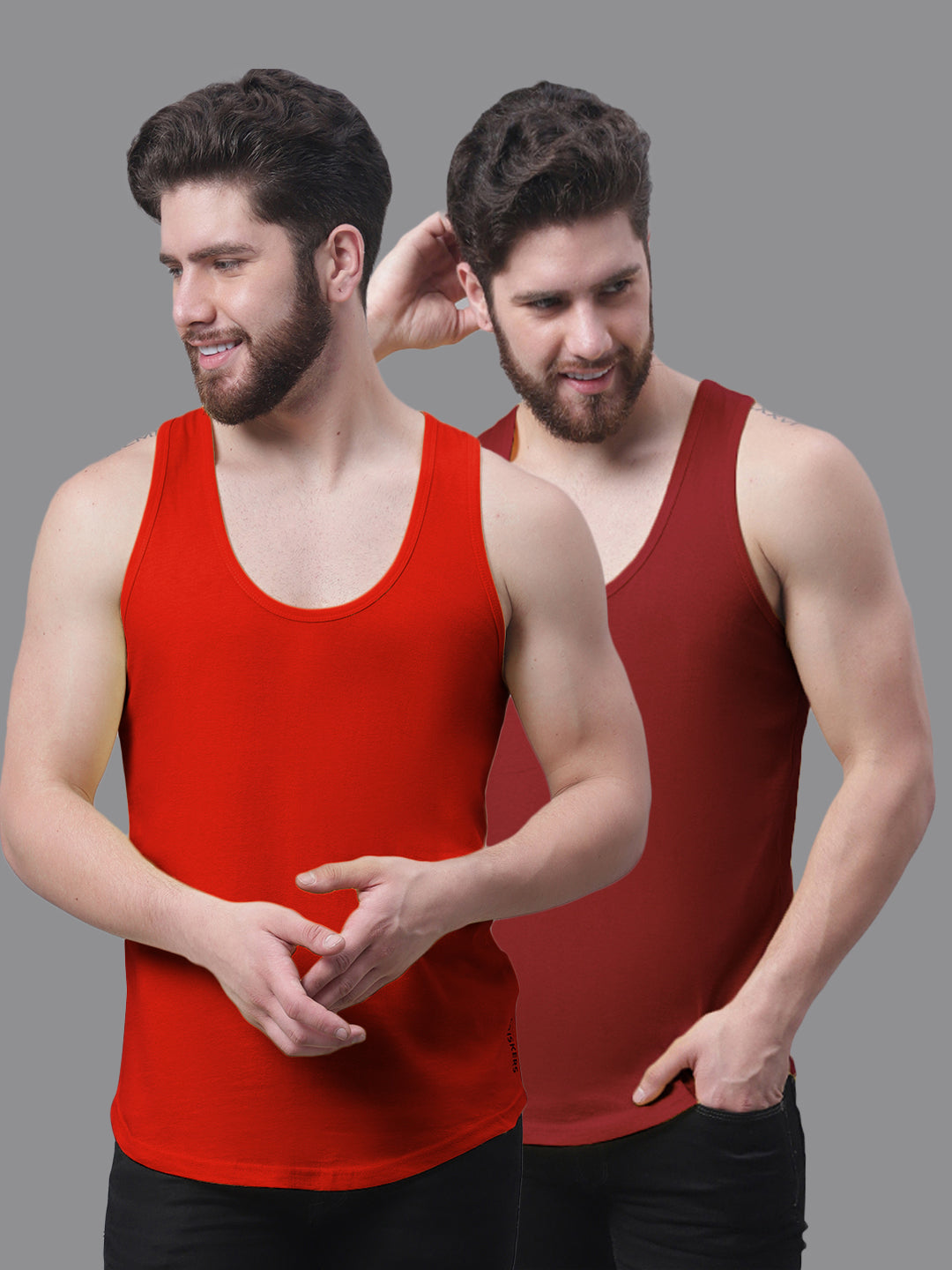 Men's Pack Of 2 Solid Pure Cotton Innerwear Gym Vest - Friskers