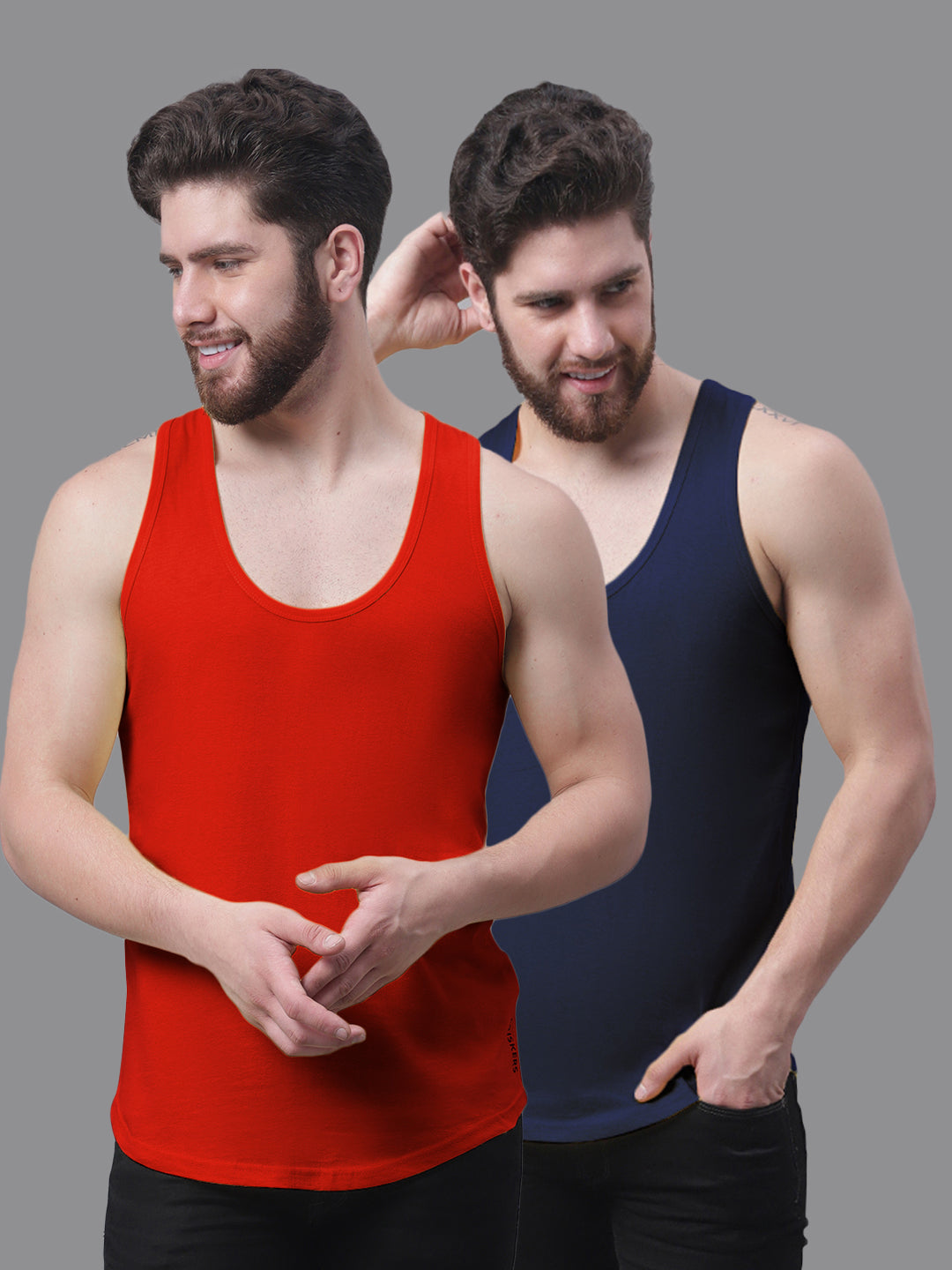 Men's Pack Of 2 Solid Pure Cotton Innerwear Gym Vest - Friskers