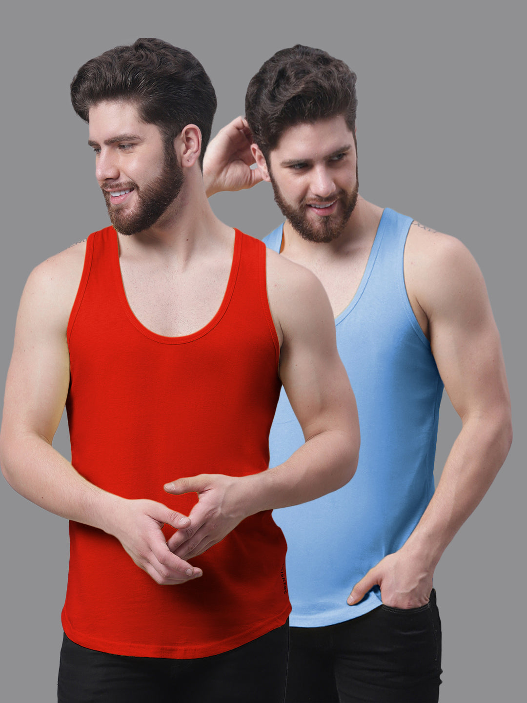 Men's Pack Of 2 Solid Pure Cotton Innerwear Gym Vest - Friskers