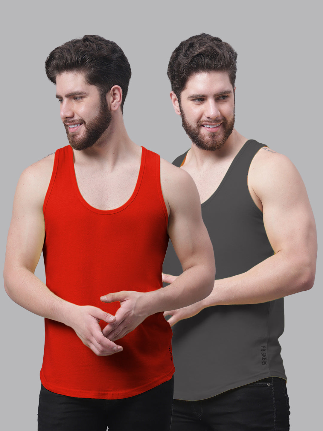 Men's Pack Of 2 Solid Pure Cotton Innerwear Gym Vest - Friskers