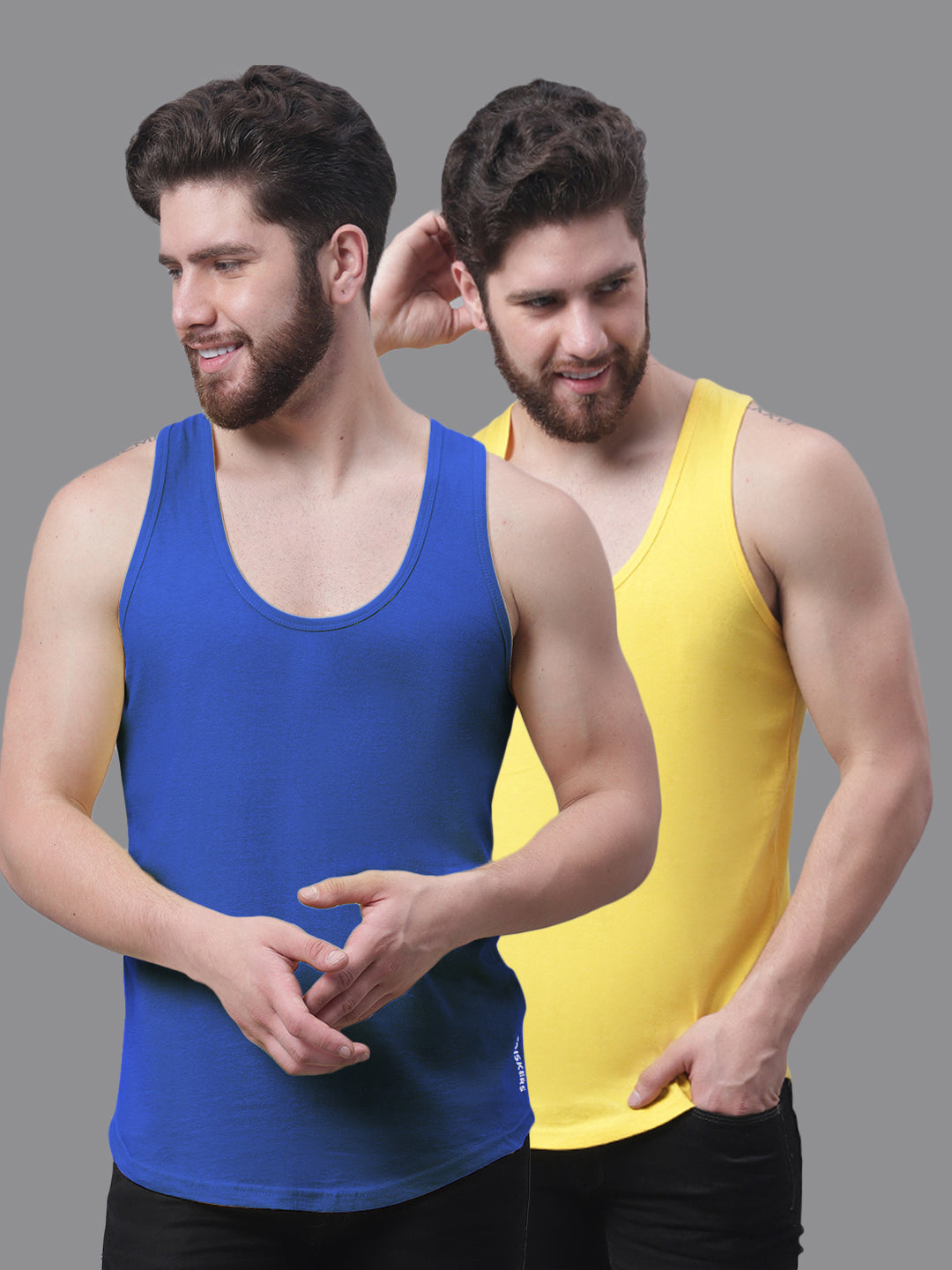 Men's Pack Of 2 Solid Pure Cotton Innerwear Gym Vest - Friskers