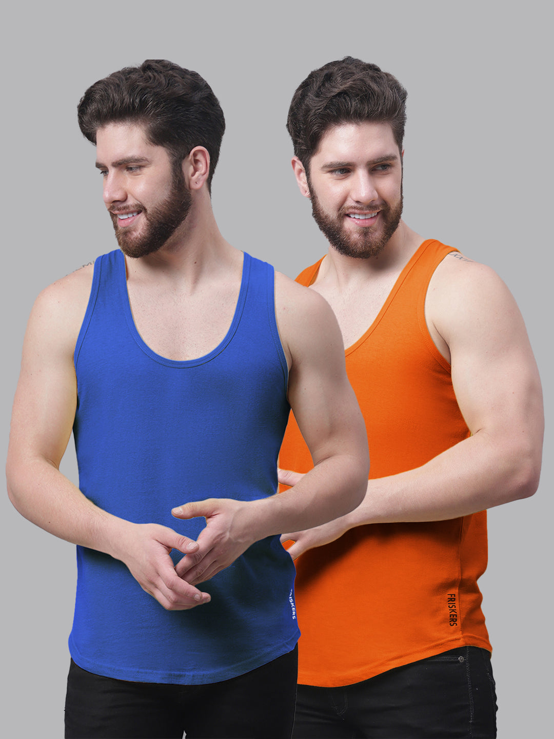 Men's Pack Of 2 Solid Pure Cotton Innerwear Gym Vest - Friskers