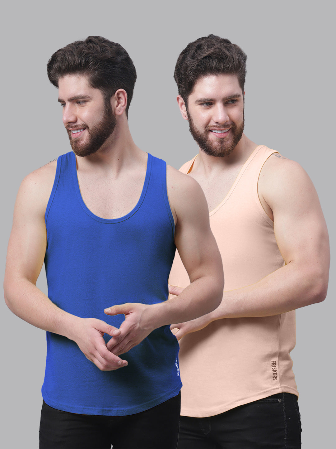 Men's Pack Of 2 Solid Pure Cotton Innerwear Gym Vest - Friskers