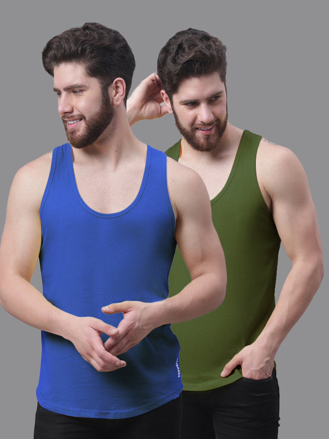 Men's Pack Of 2 Solid Pure Cotton Innerwear Gym Vest - Friskers