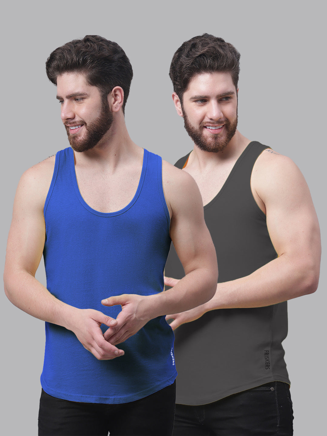 Men's Pack Of 2 Solid Pure Cotton Innerwear Gym Vest - Friskers