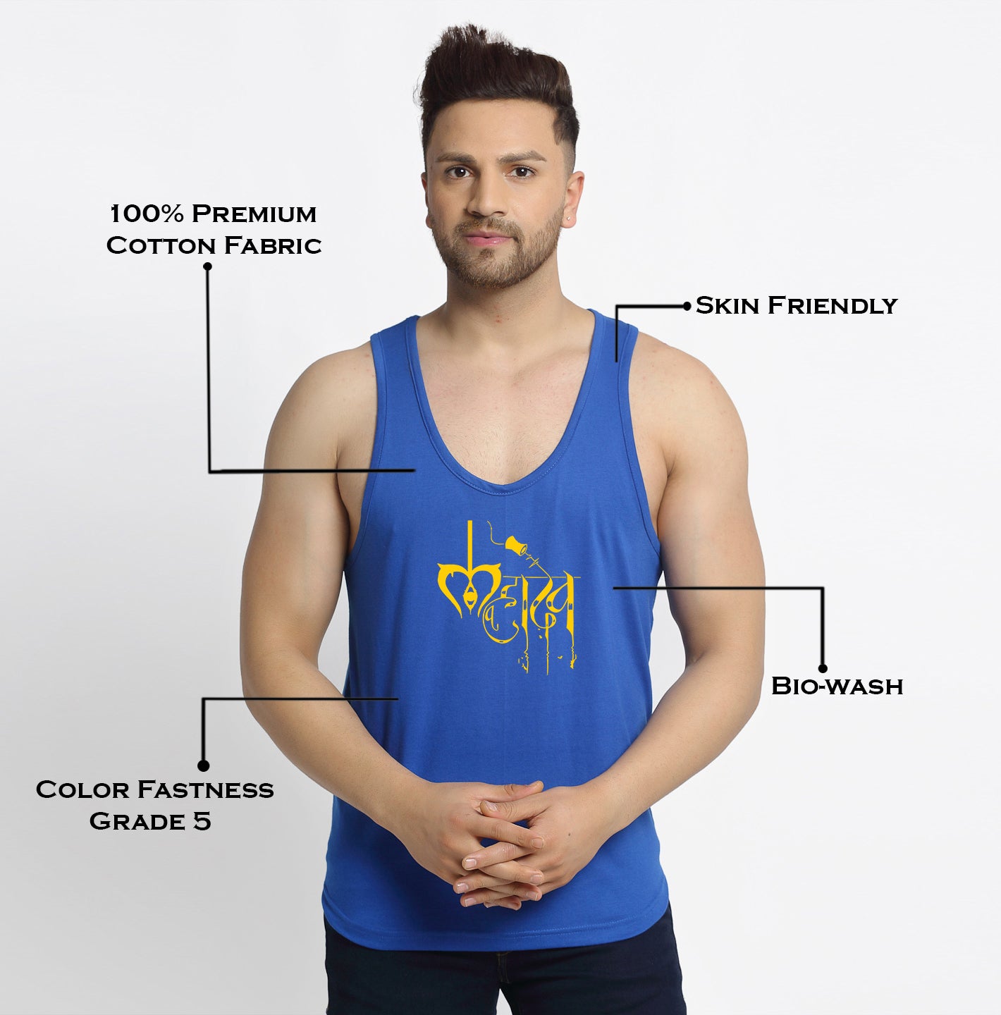 Men's Pack of 2 Blue & Grey Printed Gym vest - Friskers