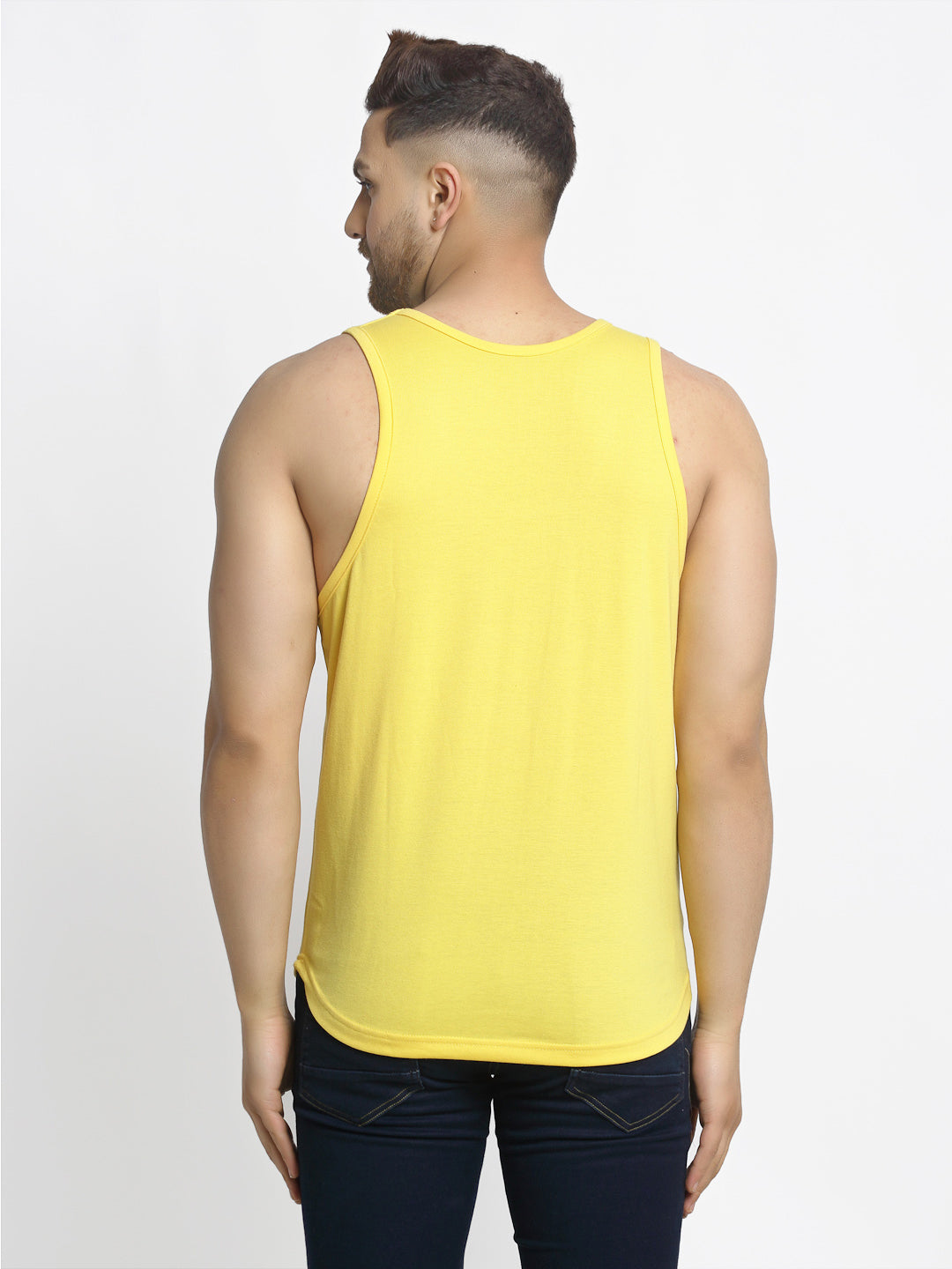Men's Pack of 2 Navy & Yellow Printed Gym Vest - Friskers