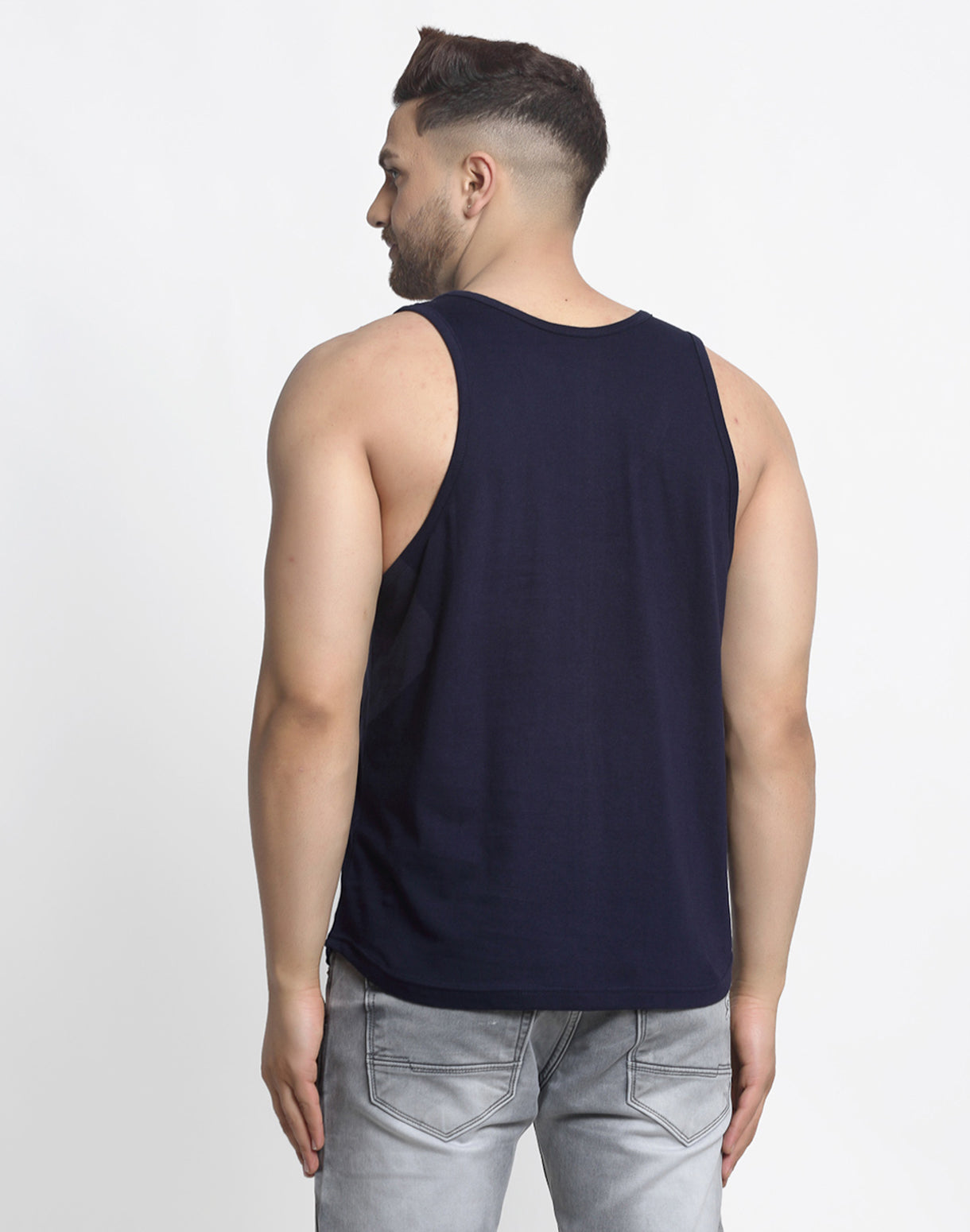 Men's Pack of 2 Navy & White Printed Gym Vest - Friskers