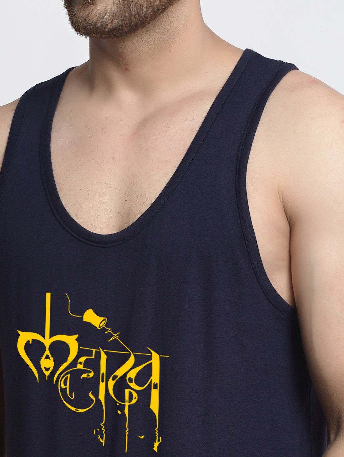 Men's Pack of 2 Navy & White Printed Gym Vest - Friskers