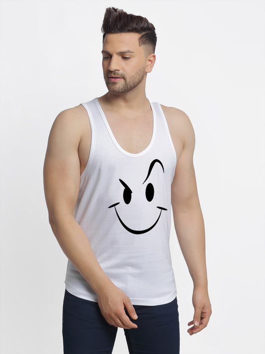 Men's Pack of 2 Navy & White Printed Gym Vest - Friskers