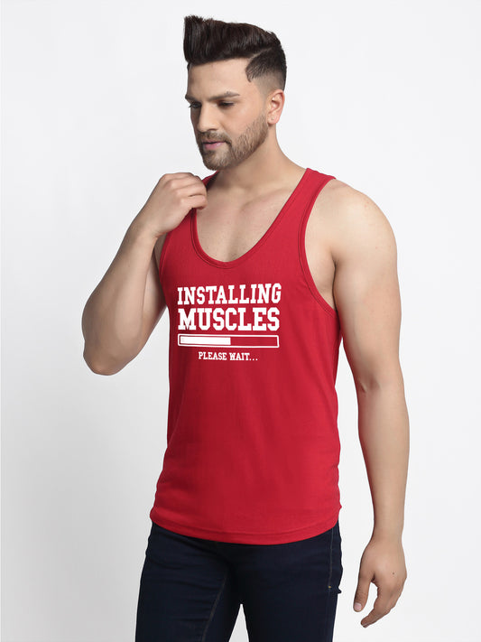 Men's Installing Muscles printed Pure Cotton Gym Vest - Friskers