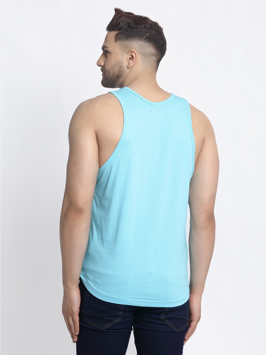 Men's Pack of 2 Turquiose & Blue Printed Gym Vest - Friskers