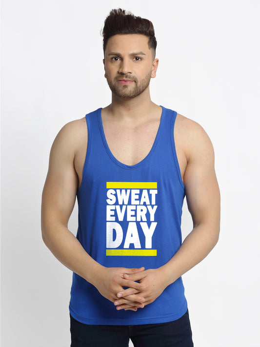 Men's Pack of 2 Olive Green & Blue Printed Gym Vest - Friskers