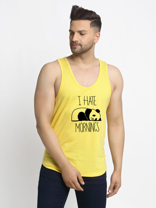 Men's Pack of 2 Olive Green & Yellow Printed Gym Vest - Friskers