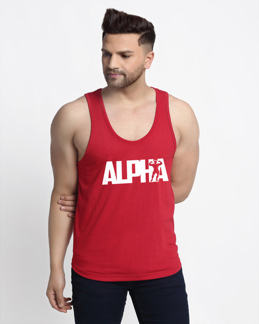Men's Alpha Printed Sleeveless Pure Cotton Gym Vest - Friskers