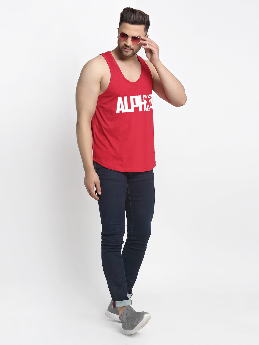 Men's Alpha Printed Sleeveless Pure Cotton Gym Vest - Friskers