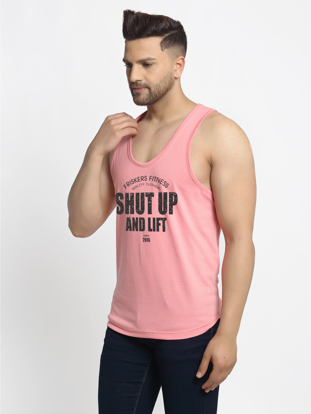 Men's Shut Up And Lift printed Sleeveless Pure Cotton Gym Vest - Friskers
