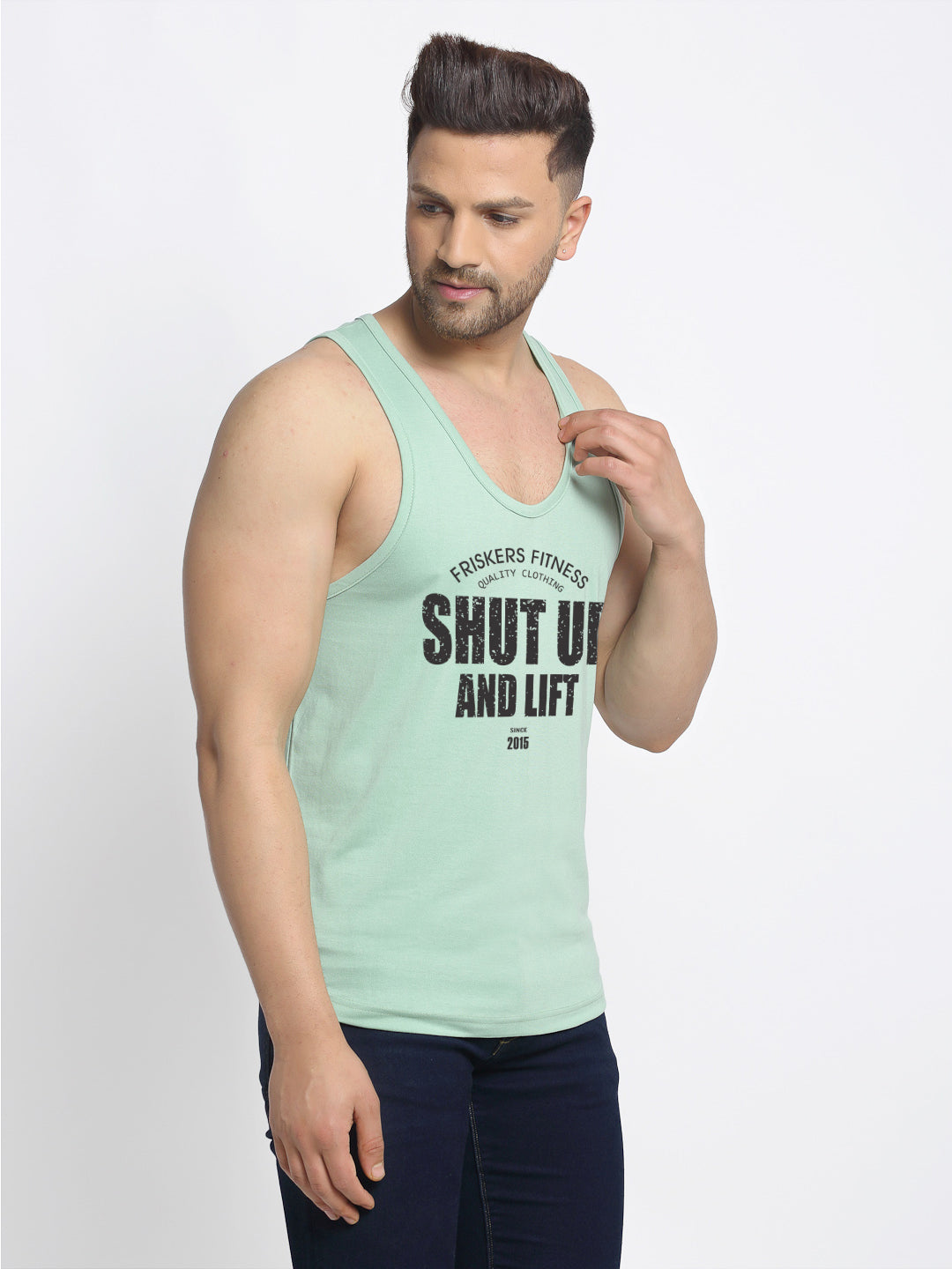Men's Shut Up And Lift printed Sleeveless Pure Cotton Gym Vest - Friskers