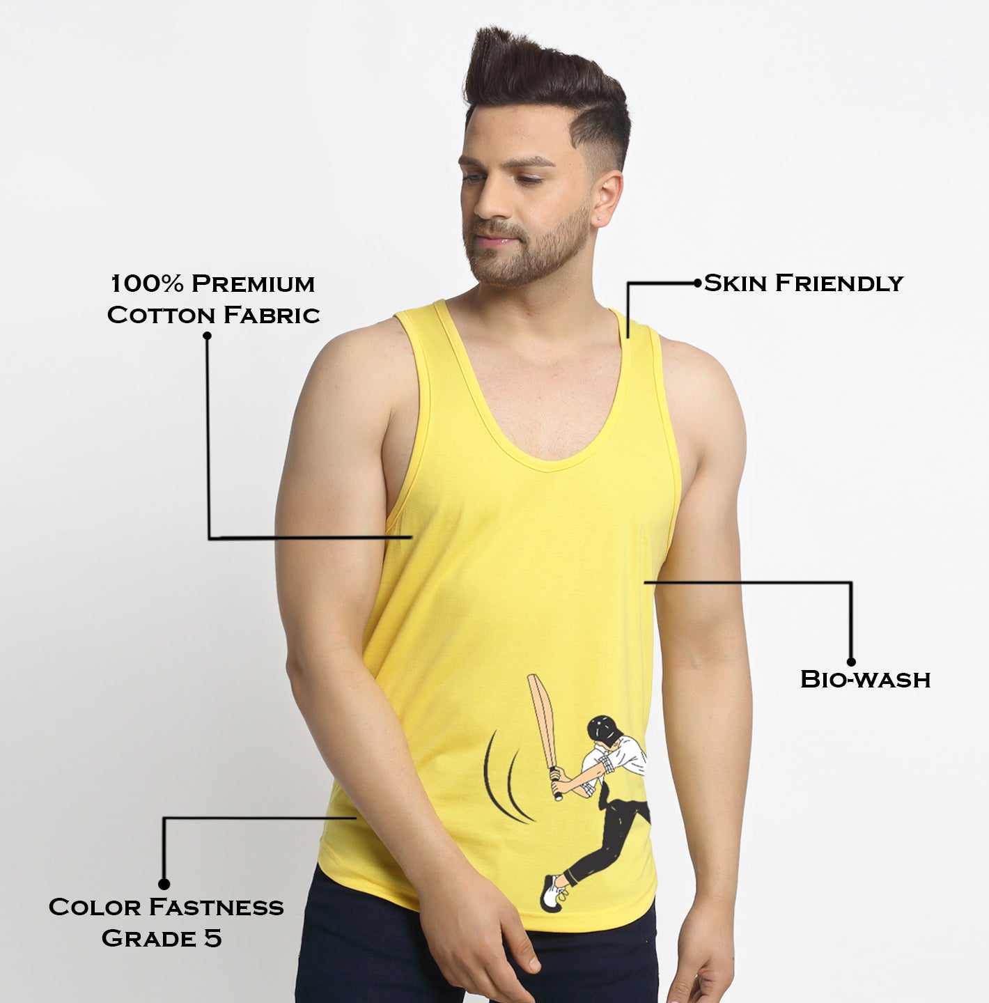 Men's Pack of 2 Yellow & Black Printed Gym Vest - Friskers