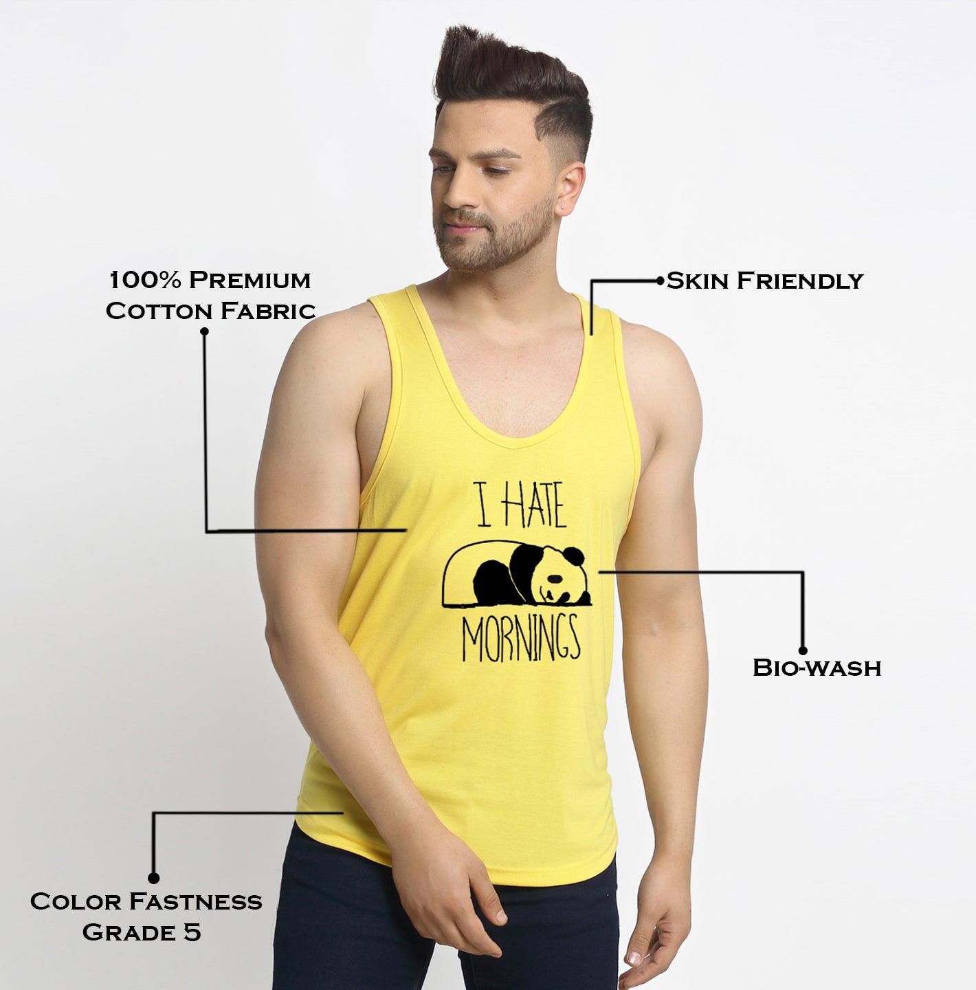 Men's Pack of 2 Yellow & Yellow Printed Gym Vest - Friskers