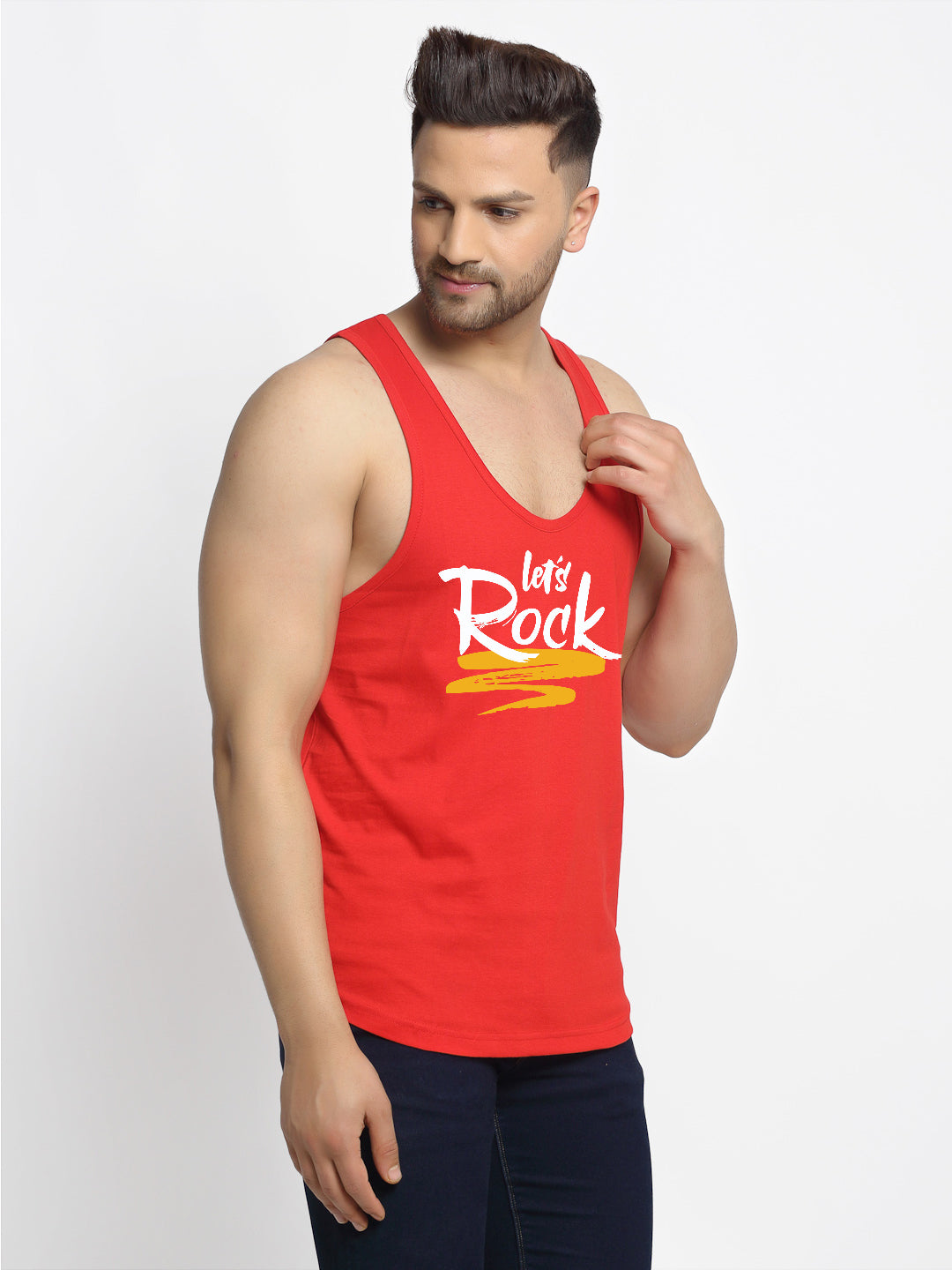 Men's Lets Rock printed Pure Cotton Gym Vest - Friskers