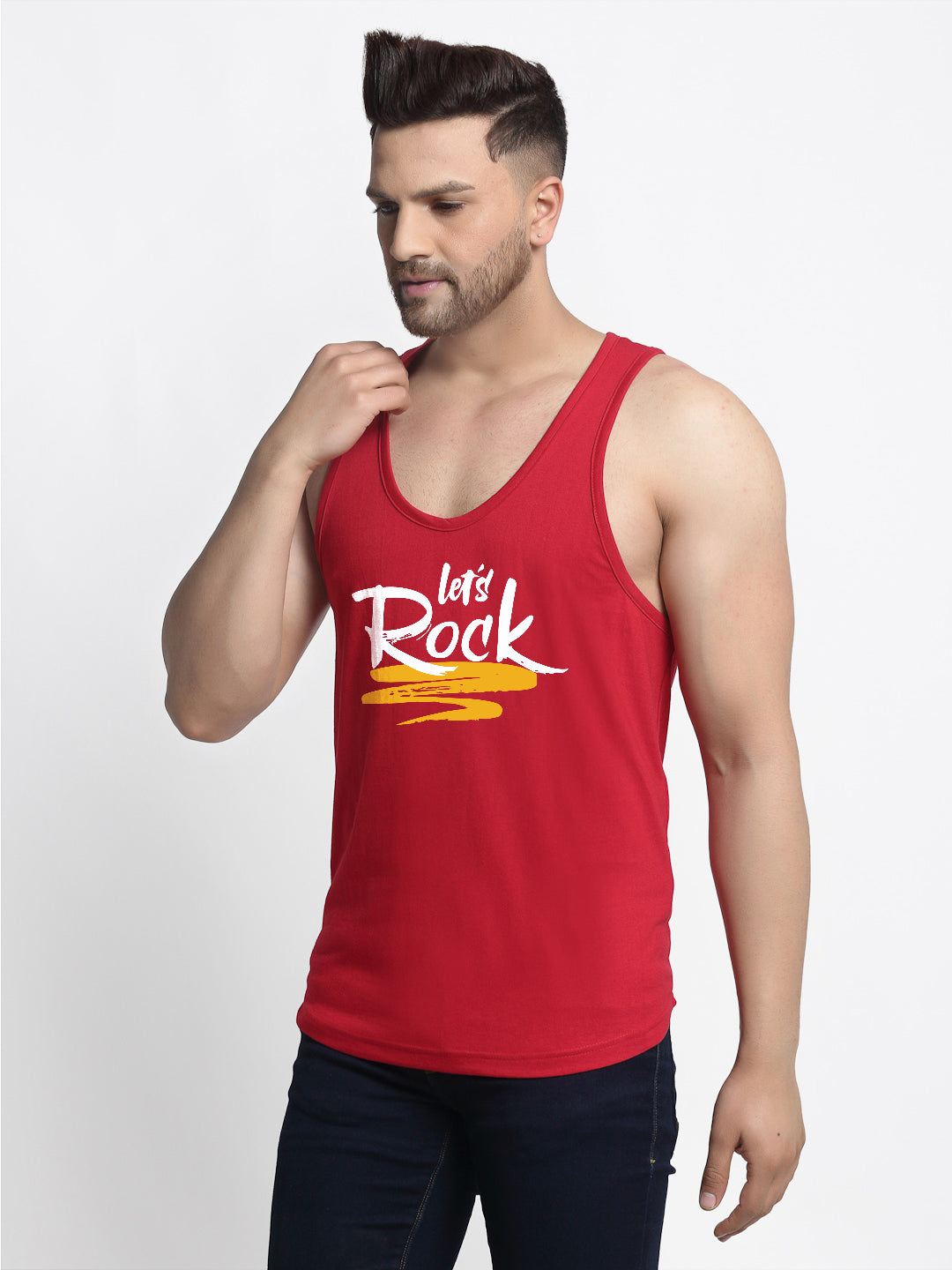 Men's Lets Rock printed Pure Cotton Gym Vest - Friskers