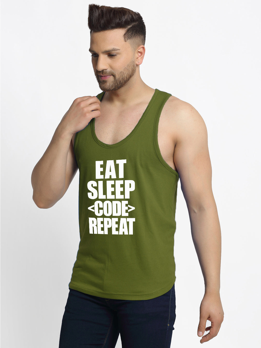 Eat Sleep Code Repeat Printed Innerwear Gym Vest - Friskers