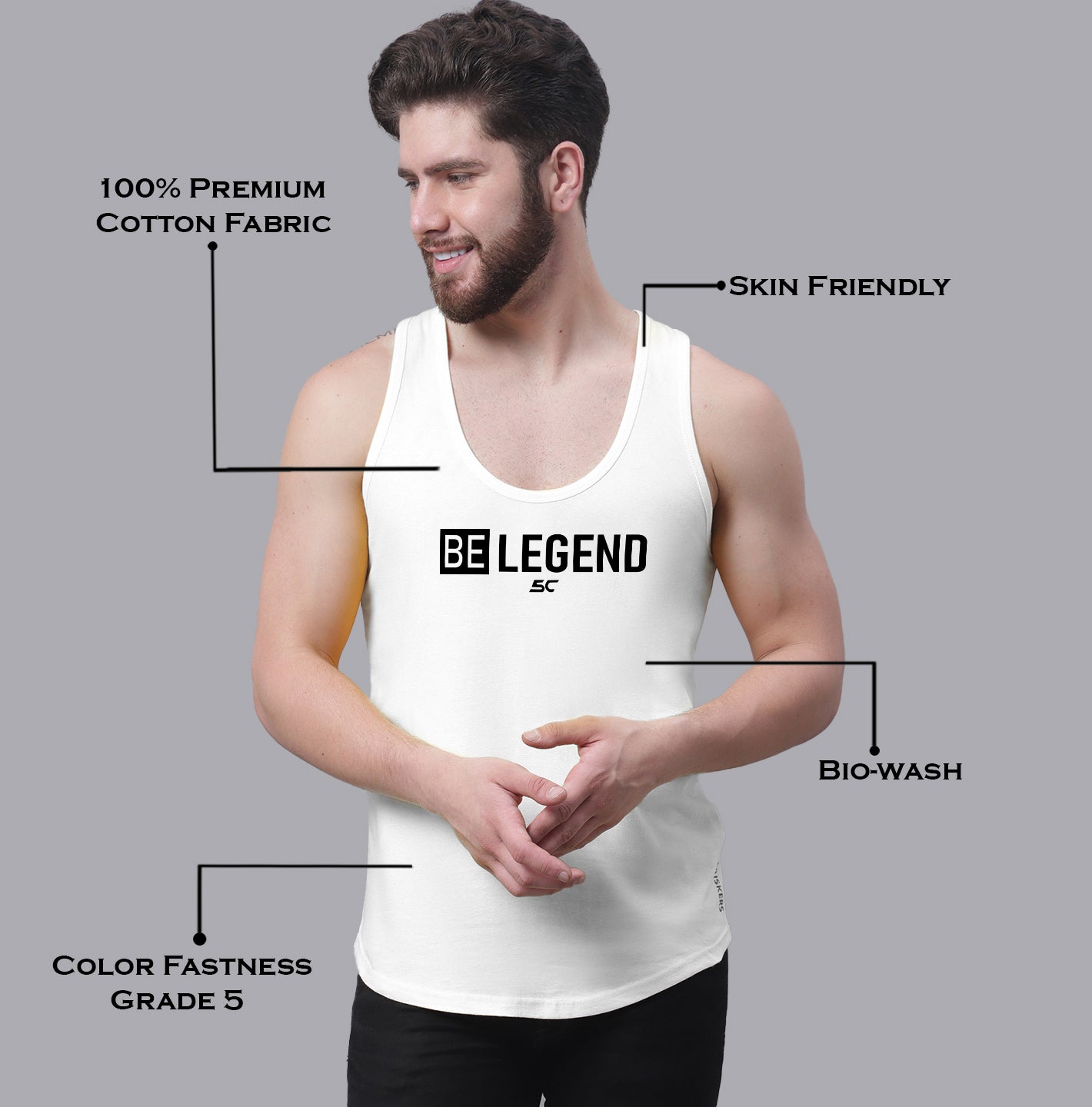 Men's Be Legend Pure Cotton Gym Vest - Friskers