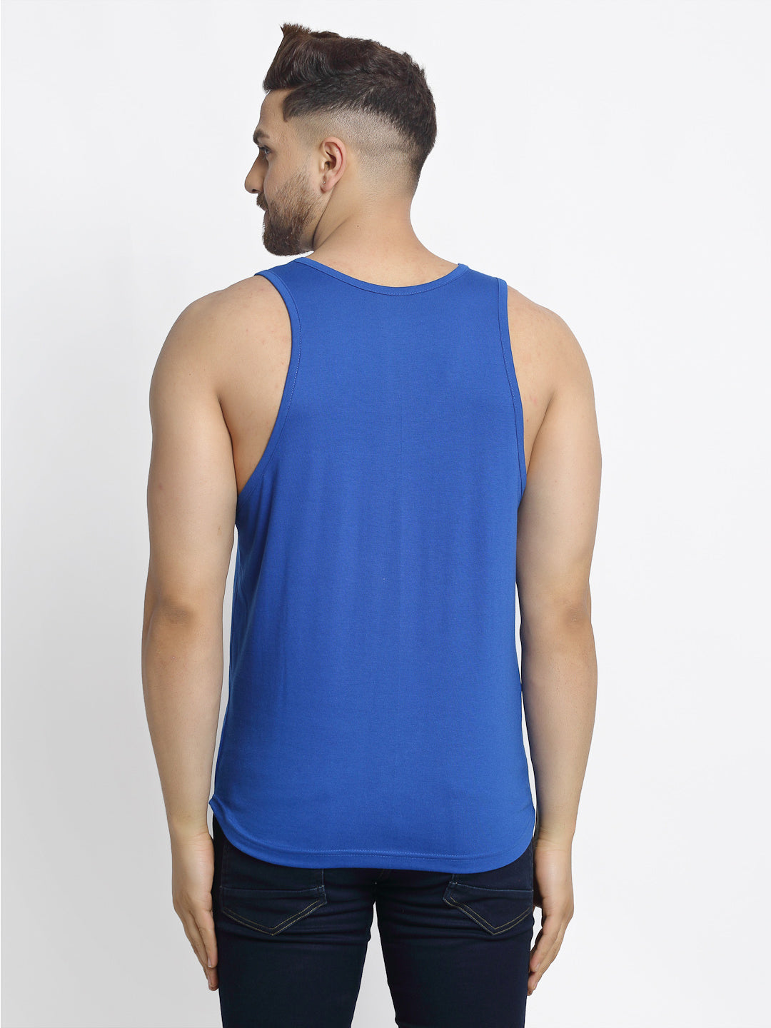 Men's Pack of 2 Black & Blue Printed Gym Vest - Friskers