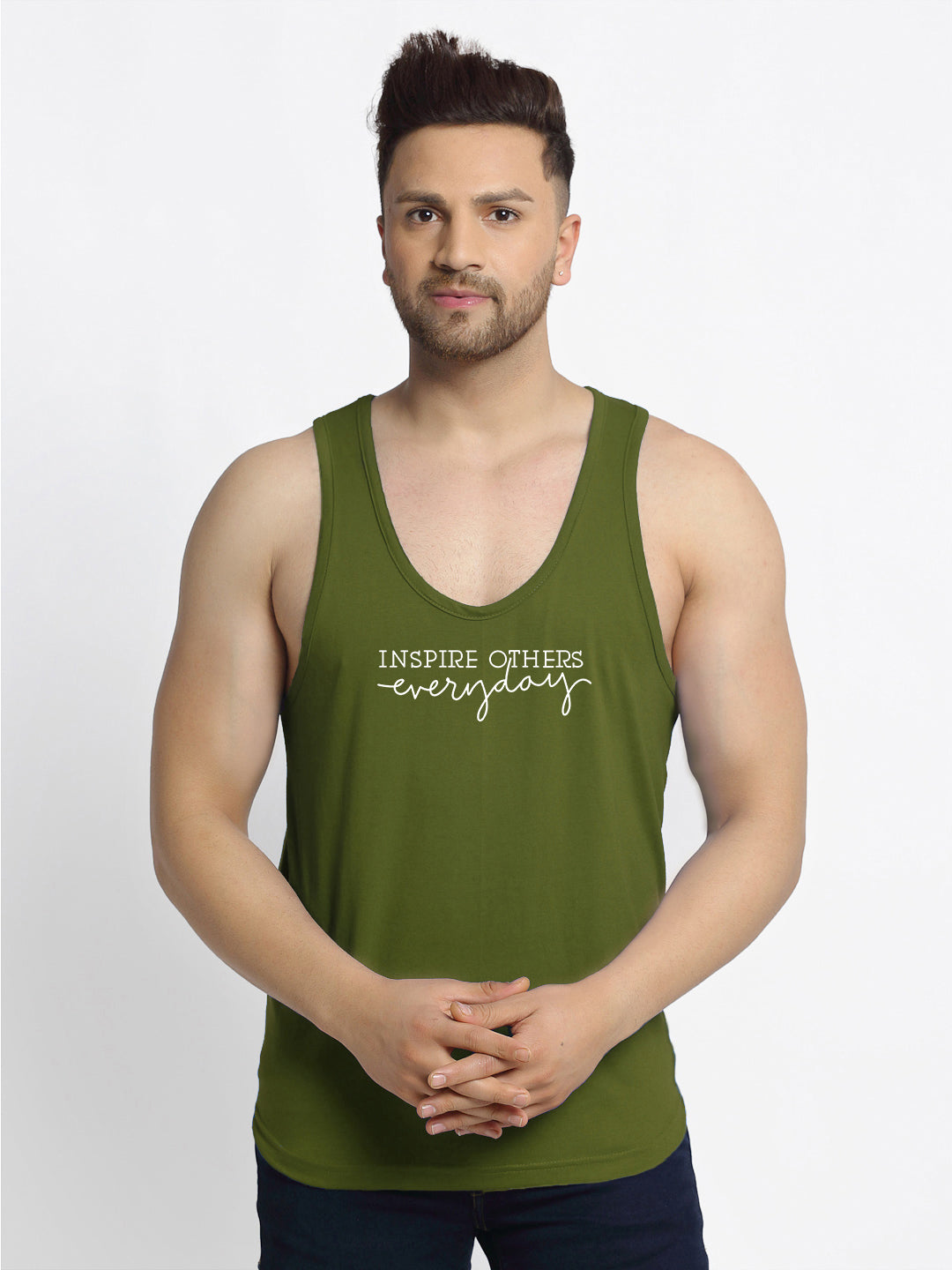 Men's Pack of 2 Black & Olive Green Printed Gym Vest - Friskers