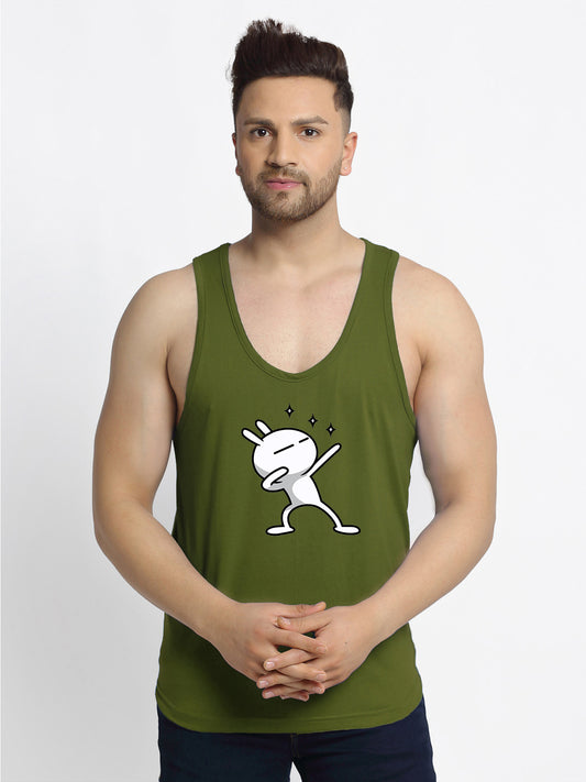 Men's Pack of 2 Black & Olive Green Printed Gym Vest - Friskers