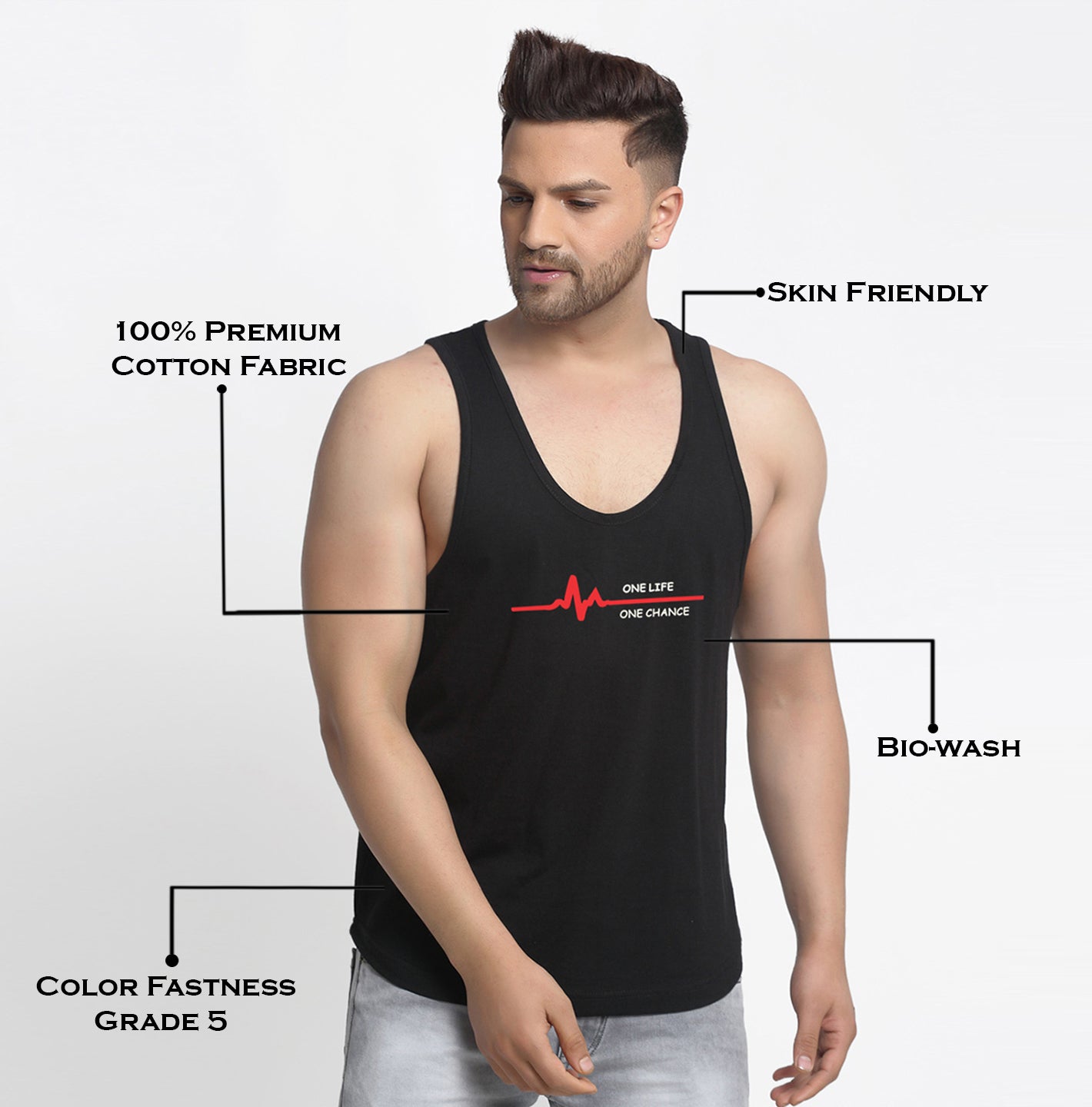 Men's Pack of 2 Black & Grey Printed Gym Vest - Friskers