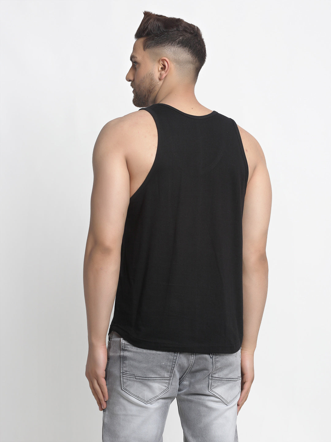 Men's Pack of 2 Black & Pista Printed Gym Vest - Friskers