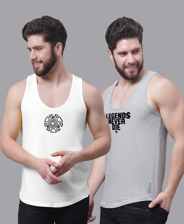 Men's Pack of 2 Pure Cotton Printed Gym vest - Friskers