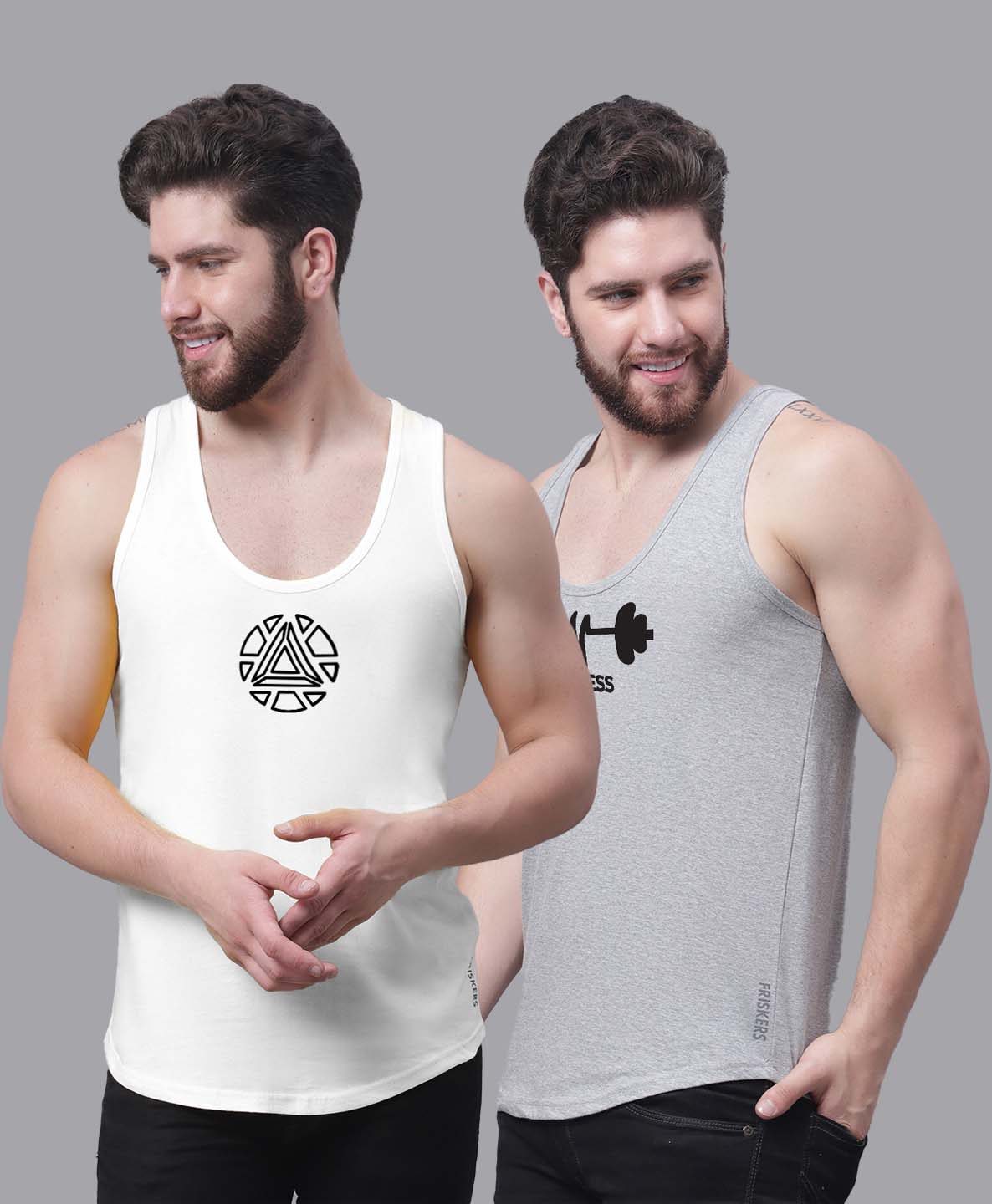 Men's Pack of 2 Pure Cotton Printed Gym vest - Friskers