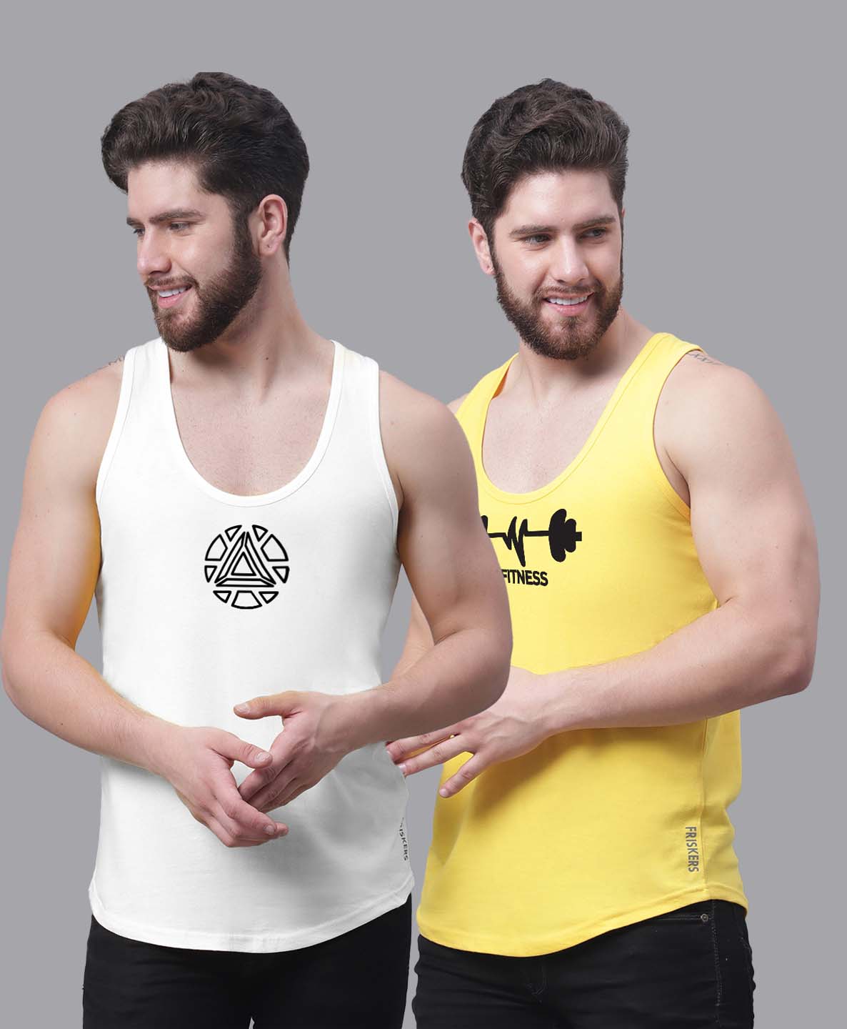 Men's Pack of 2 Pure Cotton Printed Gym vest - Friskers