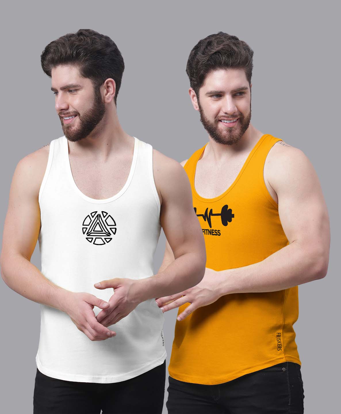 Men's Pack of 2 Pure Cotton Printed Gym vest - Friskers