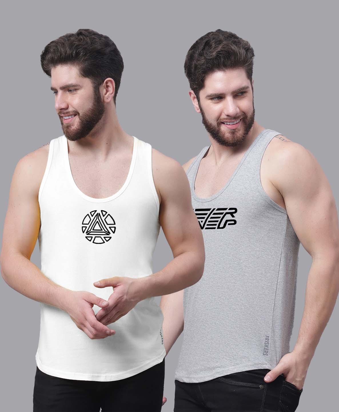 Men's Pack of 2 Pure Cotton Printed Gym vest - Friskers