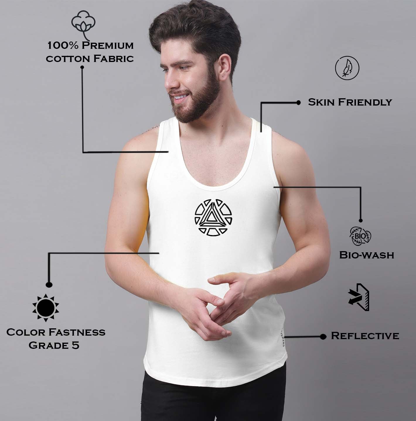 Men's Pack of 2 Pure Cotton Printed Gym vest - Friskers