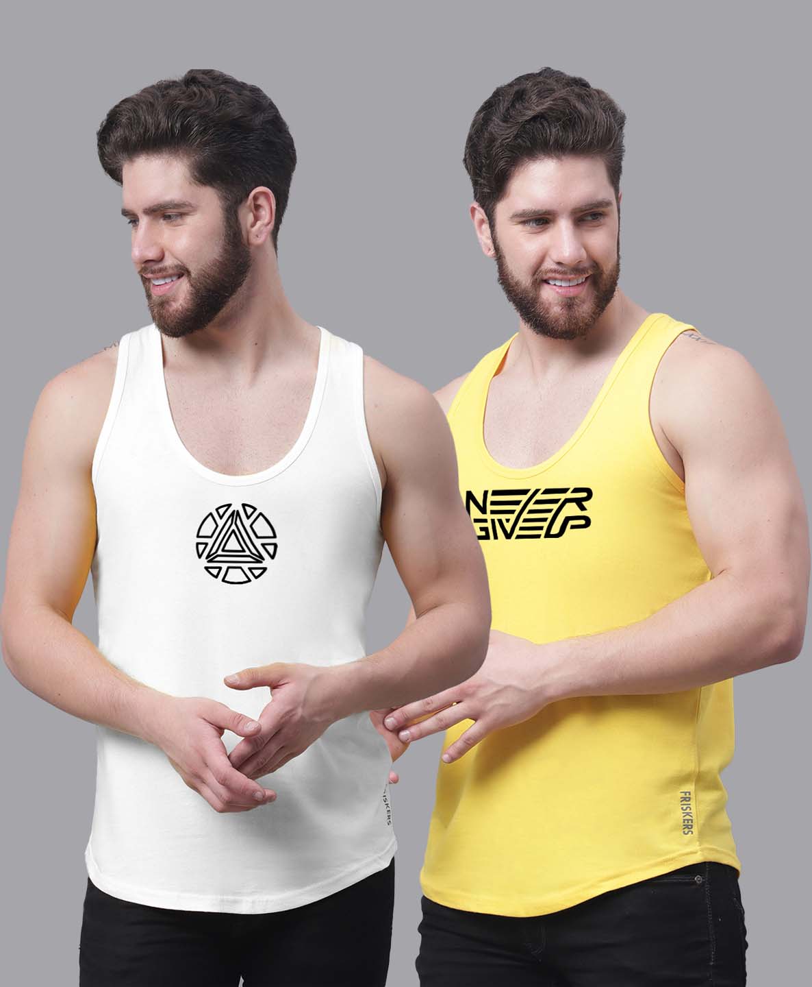 Men's Pack of 2 Pure Cotton Printed Gym vest - Friskers