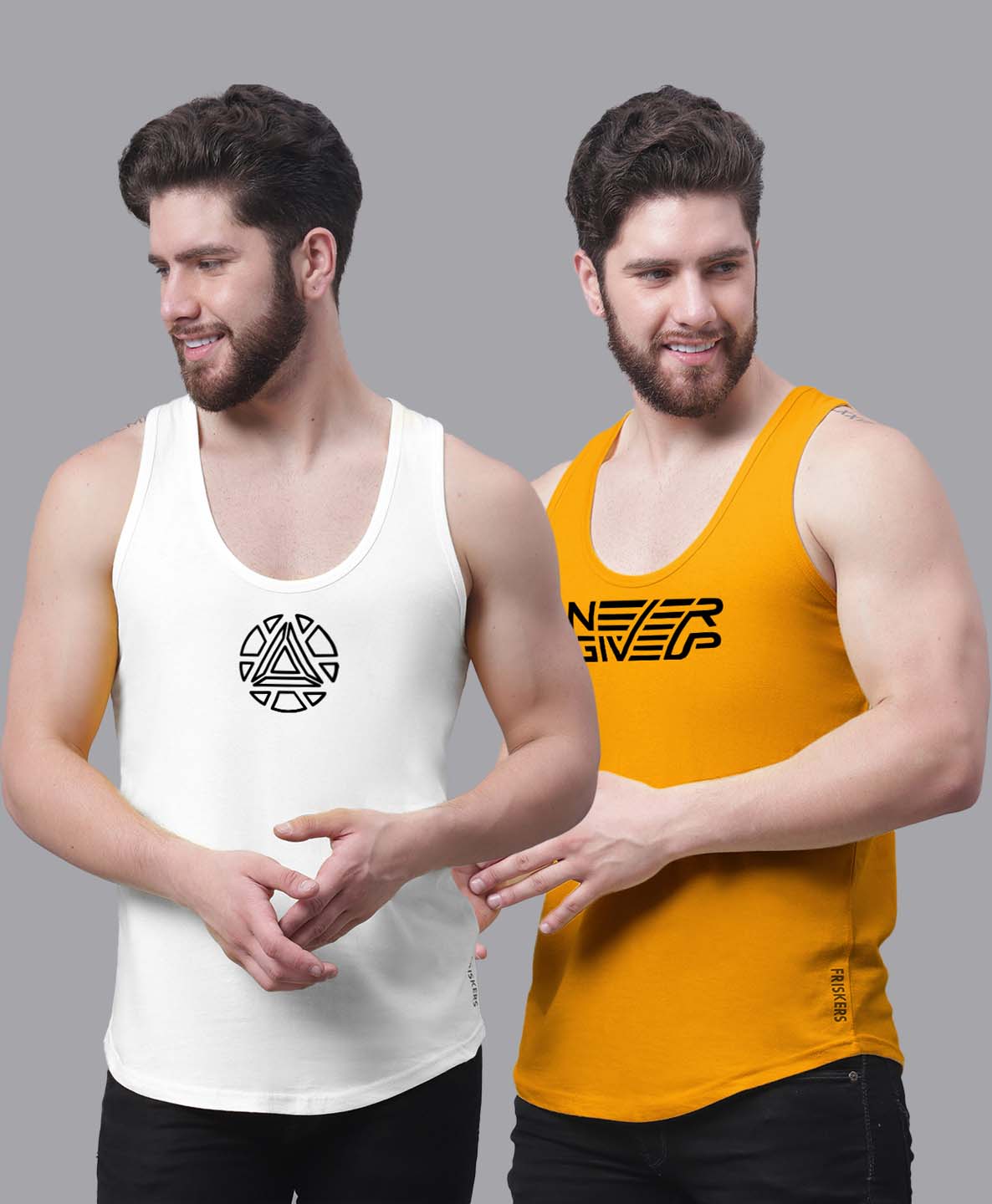 Men's Pack of 2 Pure Cotton Printed Gym vest - Friskers