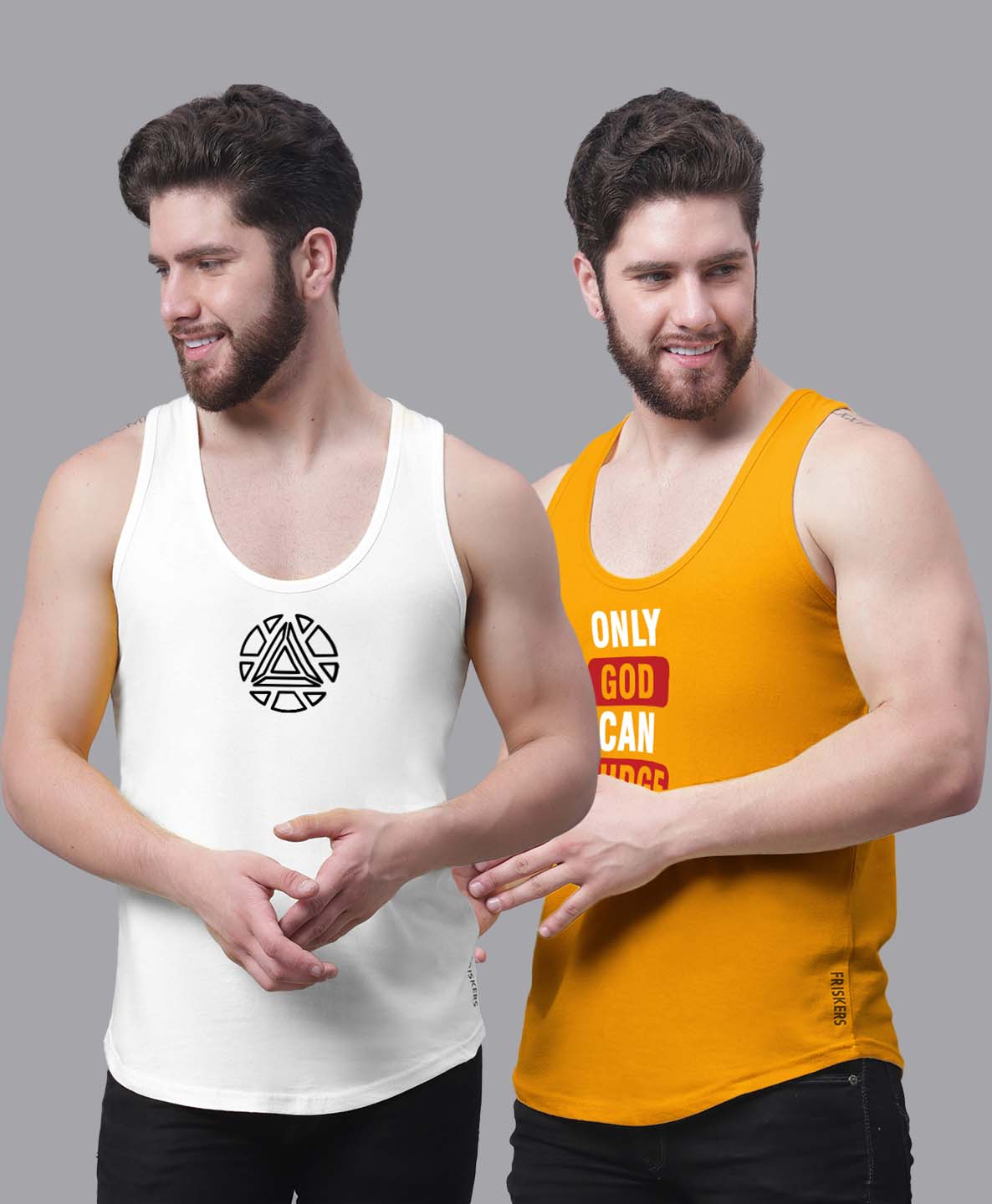 Men's Pack of 2 Pure Cotton Printed Gym vest - Friskers