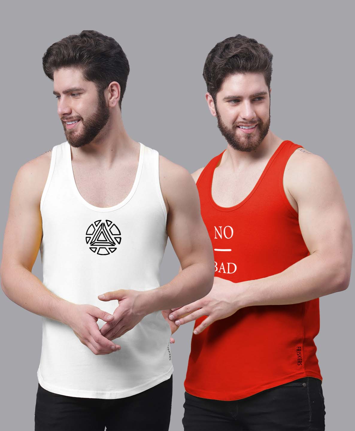 Men's Pack of 2 Pure Cotton Printed Gym vest - Friskers