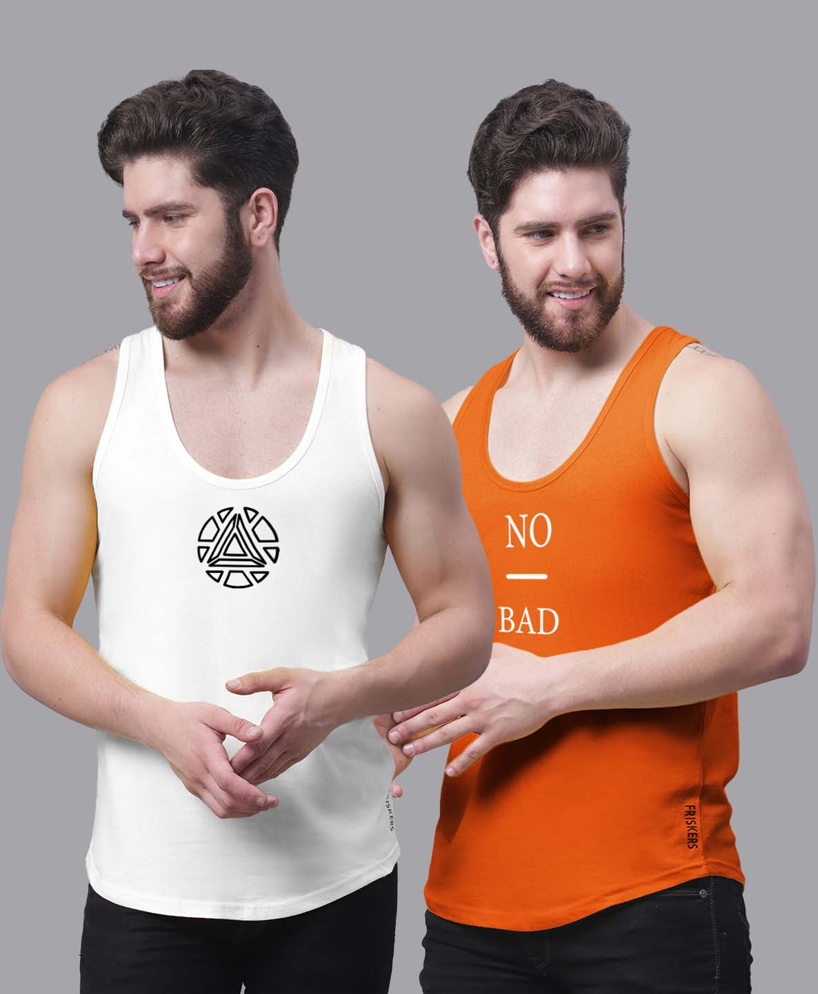 Men's Pack of 2 Pure Cotton Printed Gym vest - Friskers