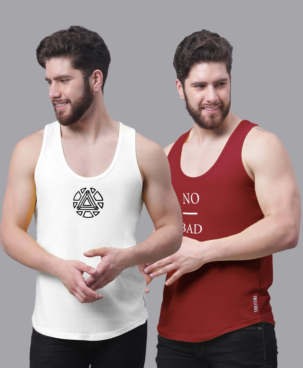 Men's Pack of 2 Pure Cotton Printed Gym vest - Friskers