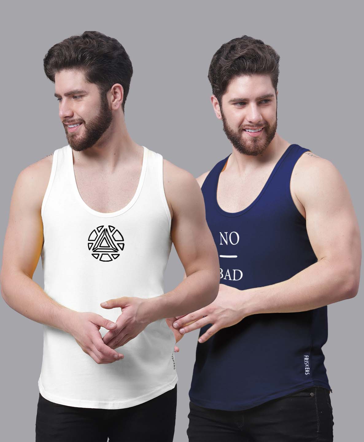 Men's Pack of 2 Pure Cotton Printed Gym vest - Friskers