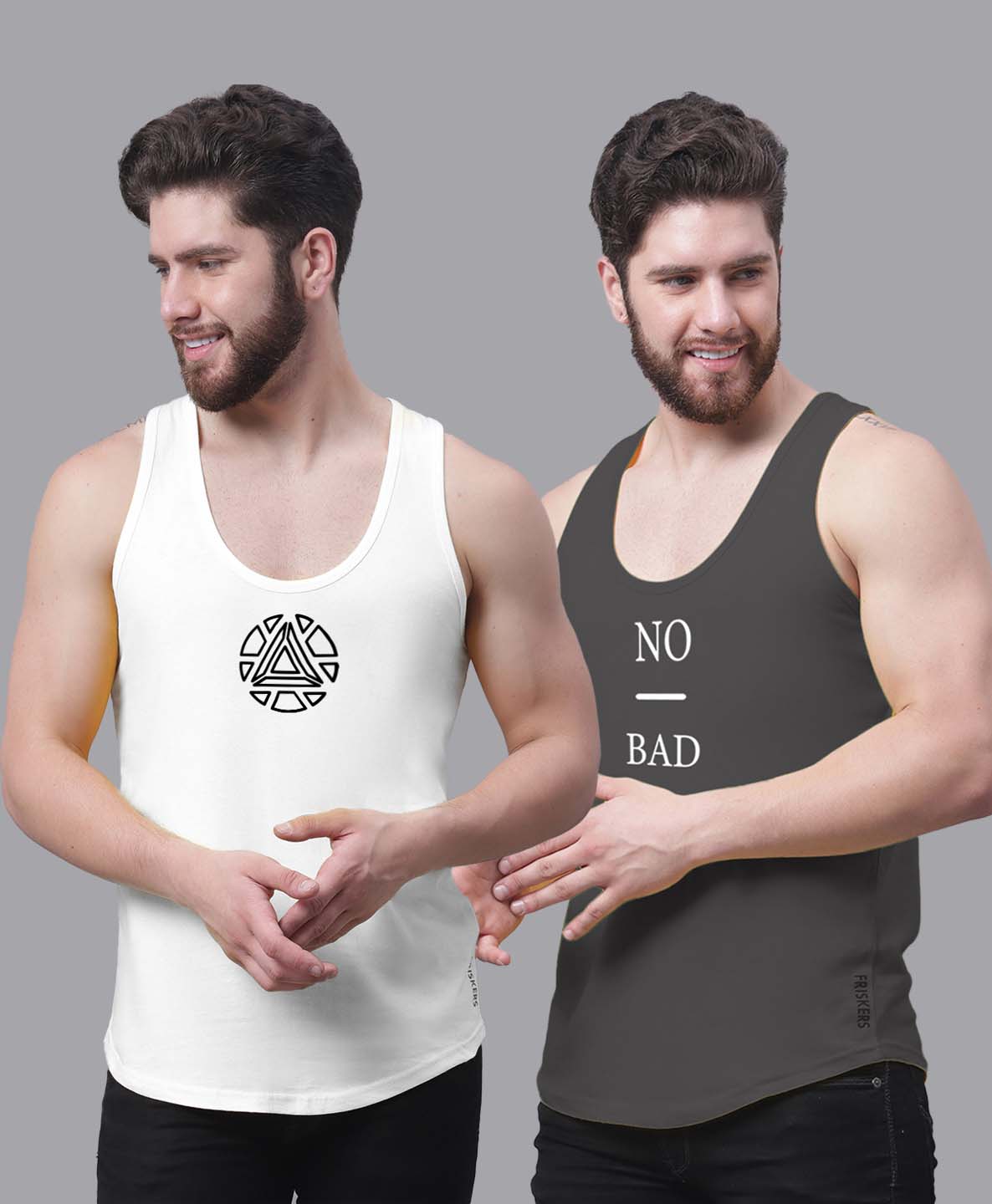 Men's Pack of 2 Pure Cotton Printed Gym vest - Friskers