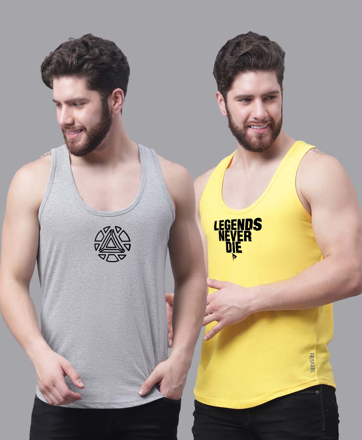 Men's Pack of 2 Pure Cotton Printed Gym vest - Friskers